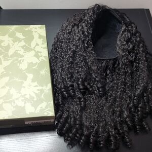 18 In Fiber Blend Human Hair Burmese Curly Headband 200% Density Half Wig